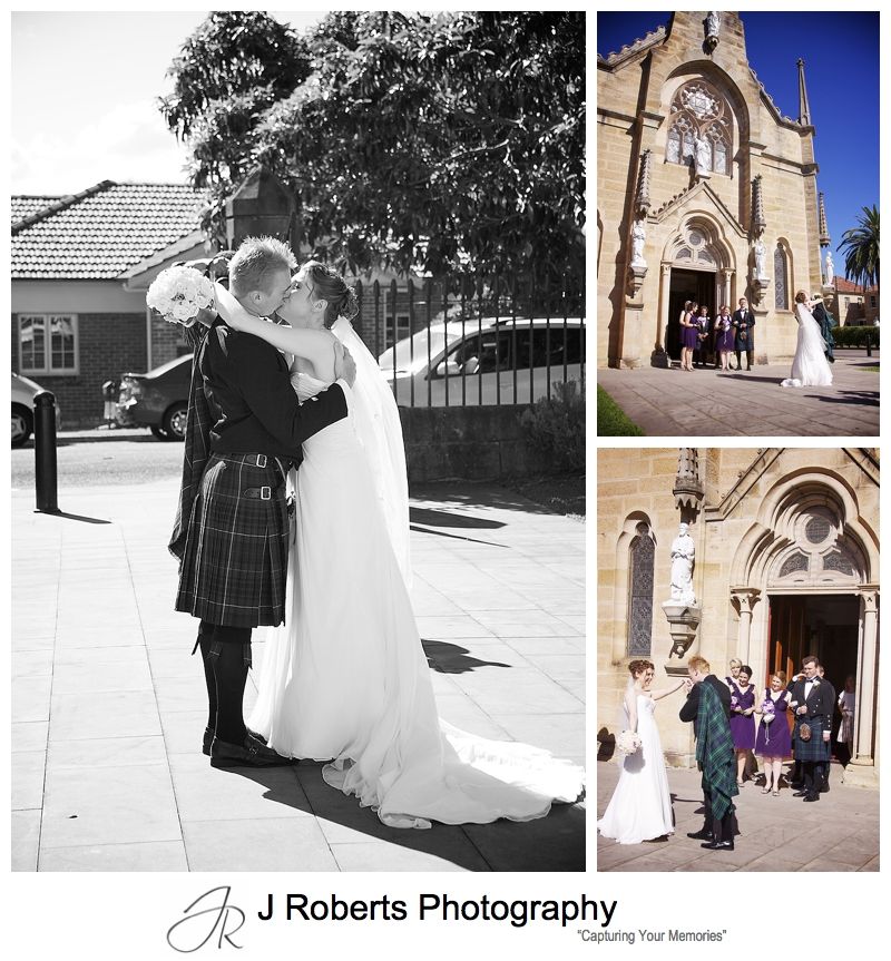 Outside church of Holy Name of Mary Hunters hill - sydney wedding photographer 